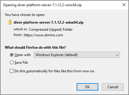 The Opening dialog box opens automatically.